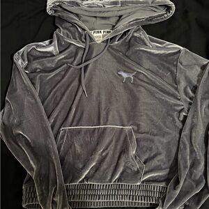 PINK Victoria's Secret Men's Velvet Hoodie - Charcoal Gray Pullover
